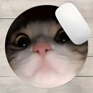 Cute Cat Design Round Gaming Mouse Pad, Aesthetic Desktop Decorative Protective Pad, Rubber Anti-slip Lockedge Work Pad, Small Size Suitable for Laptop, Desktop Computer Games, Work, Family, Desk Accessories