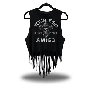 AMIGO WESTERN FRINGE CROP TANK TOP