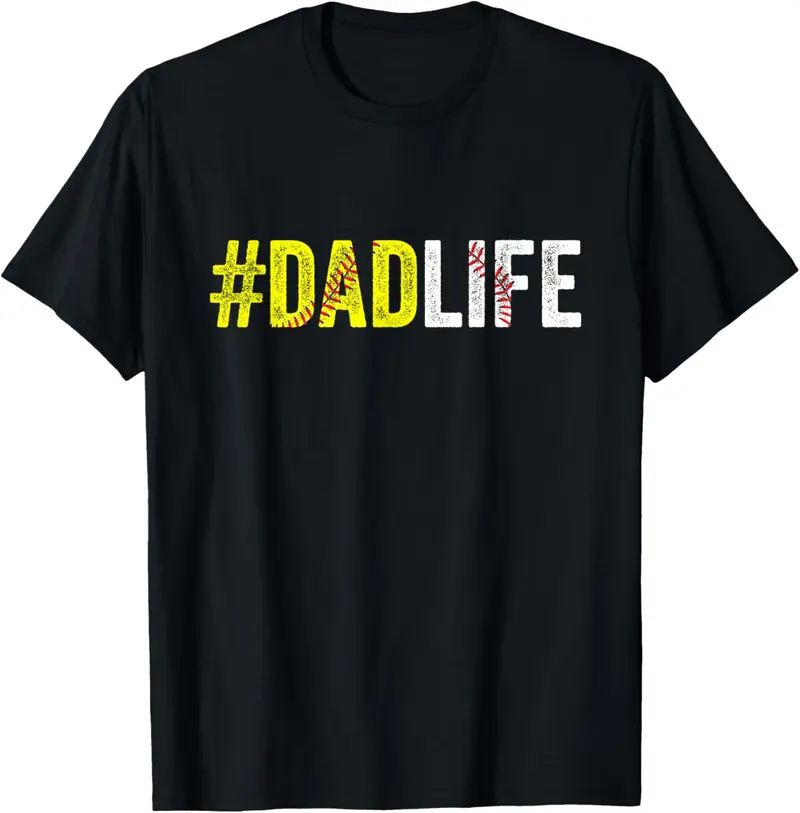 Dad Life Softball Daddy Baseball Sports Lover Father's Day Men's Letter Print Solid Round Neck Tee, Regular Fit Casual Short Sleeve T-shirt, Graphic Summer Outfits, Daily Outdoor