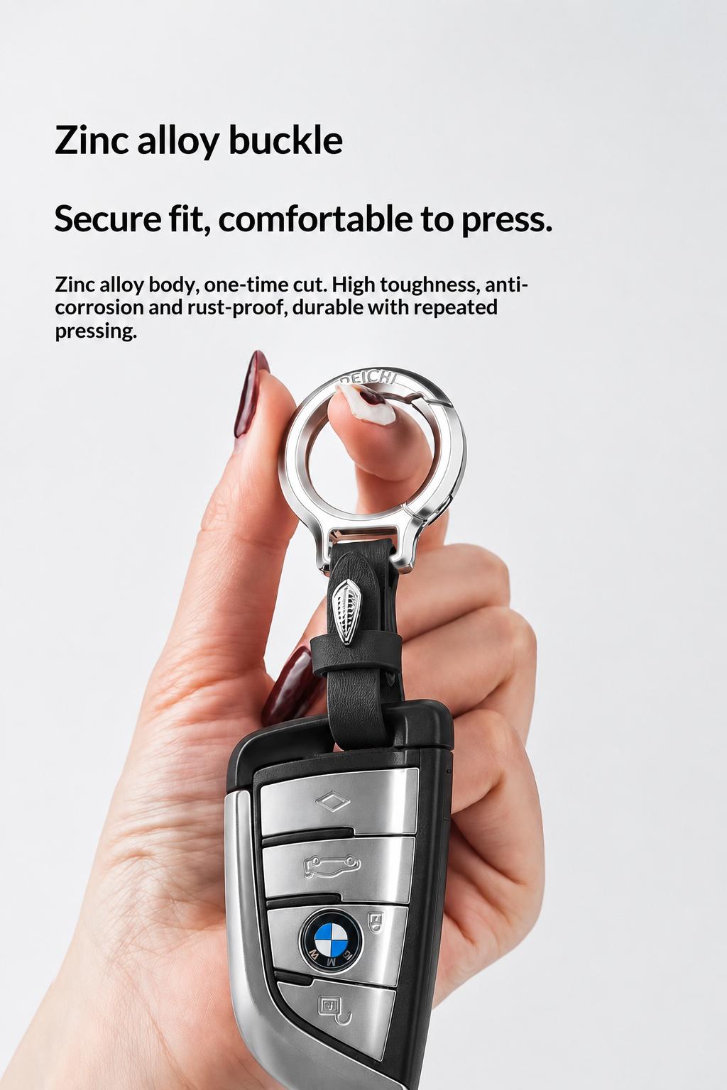 AILIS New Upgraded Metal-Leather Zinc Alloy Keychain with Leather Strap - Stylish, Versatile, Durable, Unisex Anti-Lost Key Ring for Car, Home Use - Keeps Keys Secure and Easy to Find