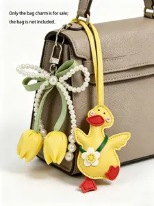 Little Duck&Tulip Bag Charm Available In Two Colors Pearl Bow Keychain Gentle, Girly Style Niche & Versatile Style For Bags, Keys Friendship Charm Holiday Gifts Suitable For Commuting, Travel, And Everyday Wear Kawaii Charms