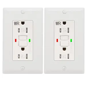 2 Pack -  GFCI Outlet 15 Amp, UL Listed, Self-Test GFI Receptacles, TamperResistant, Weather Resistant, LED , with Decor Wall Plates and Screws, Indoor or Outdoor Use (White)