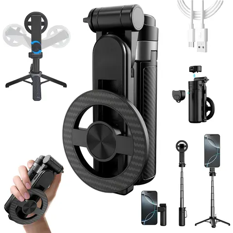 5-in-1 Magnetic Selfie Stick with Remote for Cell Phone 360° Rotation, Compact & Stylish, With wireless Bluetooth control, Magnetic Phone Holder for Selfies/Video Recording/Vlogging, Compatible with Most Phone Modes