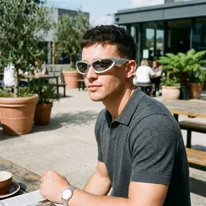 Y2K Cyber Wrap Sunglasses - Silver Metallic Frame, UV400 Mirrored Lenses, Perfect for Raves, Festivals, Streetwear & EDM Outfits