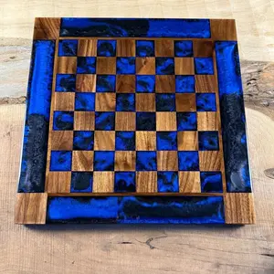 Black Onyx Deep Blue Walnut Chess Board (INCLUDES GLASS PIECES)