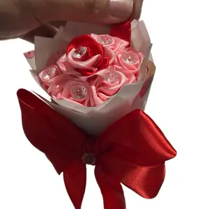 Strawberry Shortcake Mini Bouquet Keychain with Red Bow and Sparkling Gems Decorative Accessory