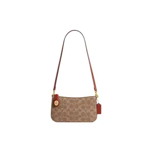 COACH Penn 21 Classic Monogram Embossed Zipper Top Handle Shoulder Bag in Coated Canvas and Leather for Women