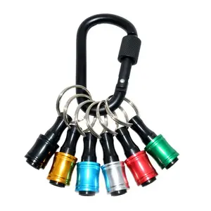 Aluminum Alloy 6-Piece Set - 1/4" Hexagonal Hex Bit Holder Extension Rod Key Chain Adapter Drill Bit with Secure Backup Nut Design