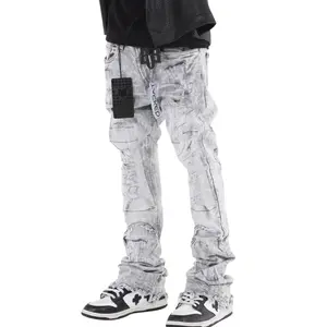 Stylo Men’s Grey Vintage Washed Stacked Denim Jeans High End Street Wear - Comfortable and Stylish - Menswear Streetwear Bottom Long