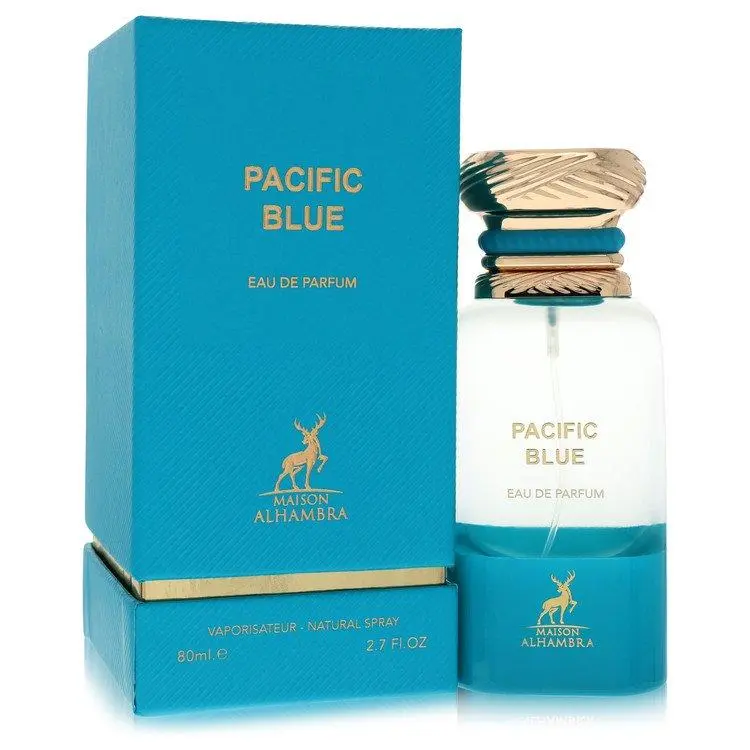Maison Alhambra Pacific Blue Eau De Parfum Unisex — Lemon, Mandarin, Bergamot, 2.7 oz (80 ml) | unisex amber woody cologne, bitter orange, lemon perfume, rosemary, mandarin perfume, lavender, lattafalong-lasting bergamot cologne, lemon mandarin, fresh