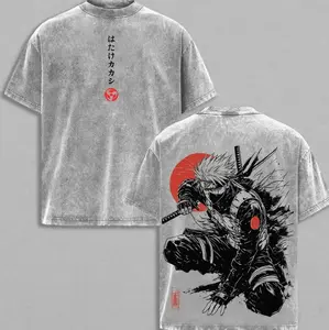 Kakashi Hatake T-Shirt S-4XL 5XL, Naruto Anime Vintage Washed Tee, Sharingan Ninja Graphic Shirt Retro Double-Sided Water Wash T-Shirt, Oversized Japanese Streetwear, Dark Aesthetic Manga Top, Unisex Casual Anime Fashion Perfect Summer Gift 0EP