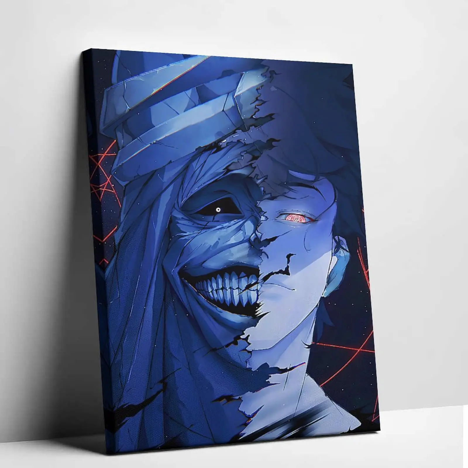 Anime-Inspired Dark Fantasy Neon Blue Warrior Character Poster, Home Decor Wall Art for Gaming Setups, Prints for Home Supplies