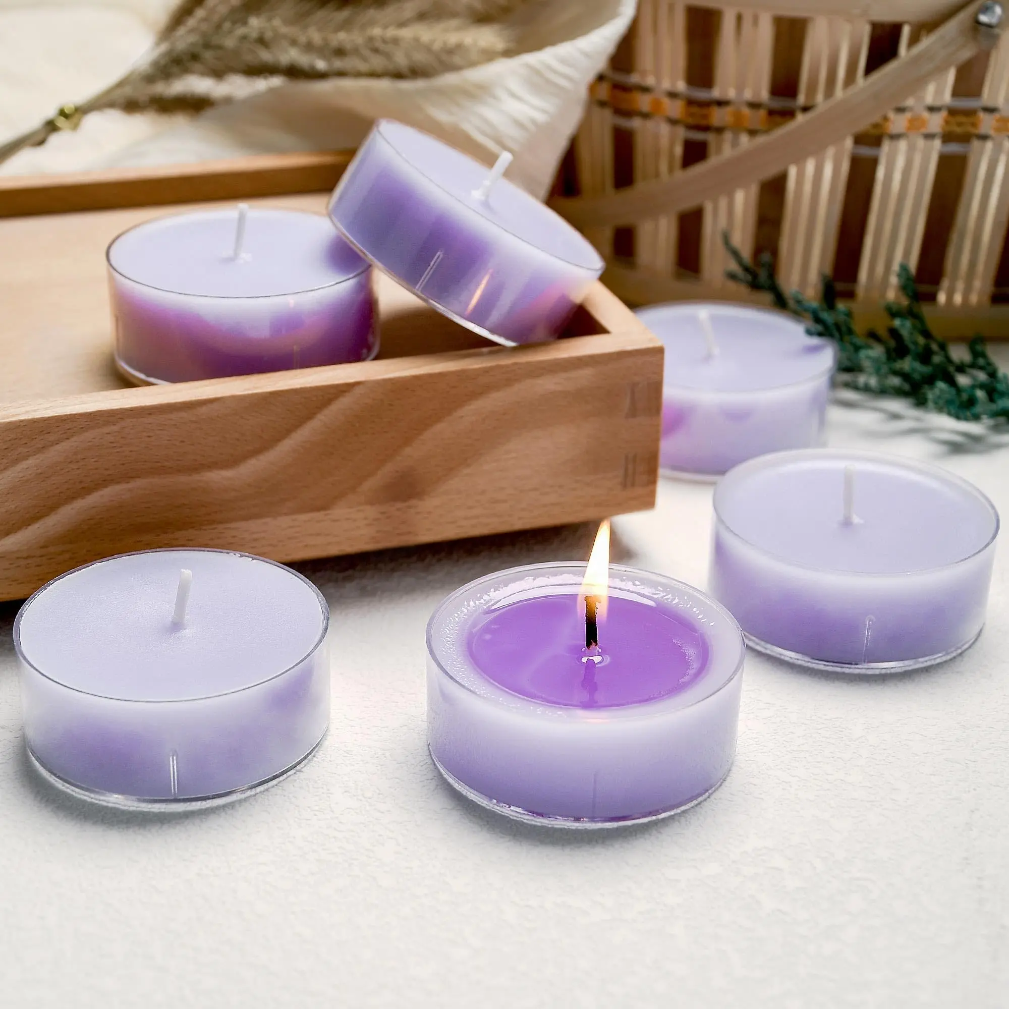 Lavender Scented Tealight Candles  6 Soy Tea Lights Candle - 8 Hours Long Time Extra-large And Clean For Home Dinner Weddings Party