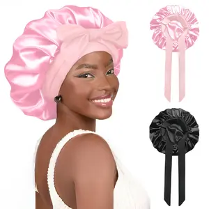 2Pcs Satin Bonnet Silk Bonnet Hair Bonnet for Sleeping Large Bonnets with Tie Band Hair Wrap with Adjustable Straps Hair Cap Night Sleep Caps for Women Curly Braid Hair