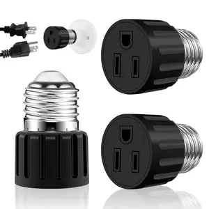 3 Prong Light Socket Outlet Adapter (2 Packs), Professional Materials &  Performance E26 E27 Light Socket to Plug Adapter, Polarized Light Bulb Plug Adapter, Convert for Garage Camera Porch