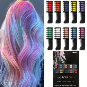 10-Color Hair Chalk Comb Set| Vibrant Temporary Hair Dye for Parties/Cosplay Safe Washable Highlight Powder Pencil  Easy DIY Hair Color Kit for Kids/Teens/Adults| Quick Styling for Halloween, Wedding, TikTok Trends Haircare Daily Glossy