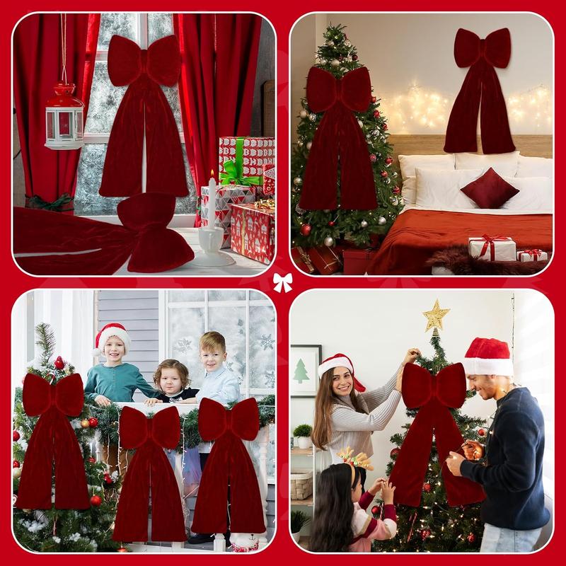 Christmas Velvet Red Bow Christmas Tree Topper Bow Decorations 17.7''x9.8'' Red Xmas Decorations for Xmas Tree Home Wreath Front Door Fireplace