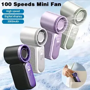 Mini LED Handheld Portable Fan Rechargeable 100 Speeds High Speed Digital Display 3000mAh Compact USB Protection Stay Cool Anywhere Usb Protection