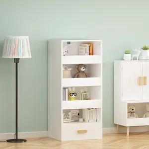 4-Tier Freestanding Kids Bookshelf with 3 Sliding Drawers and Bottom Drawer