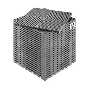 VEVOR Interlocking Drainage Mat, 15.7" x 15.7" Modular Interlocking Cushion, 24 Pcs Splicing Drainage Mats, Non-Slip Gray PP Drainage Floor Tile and Shower Mat, for Garage, Garden, Kitchen & Outdoor