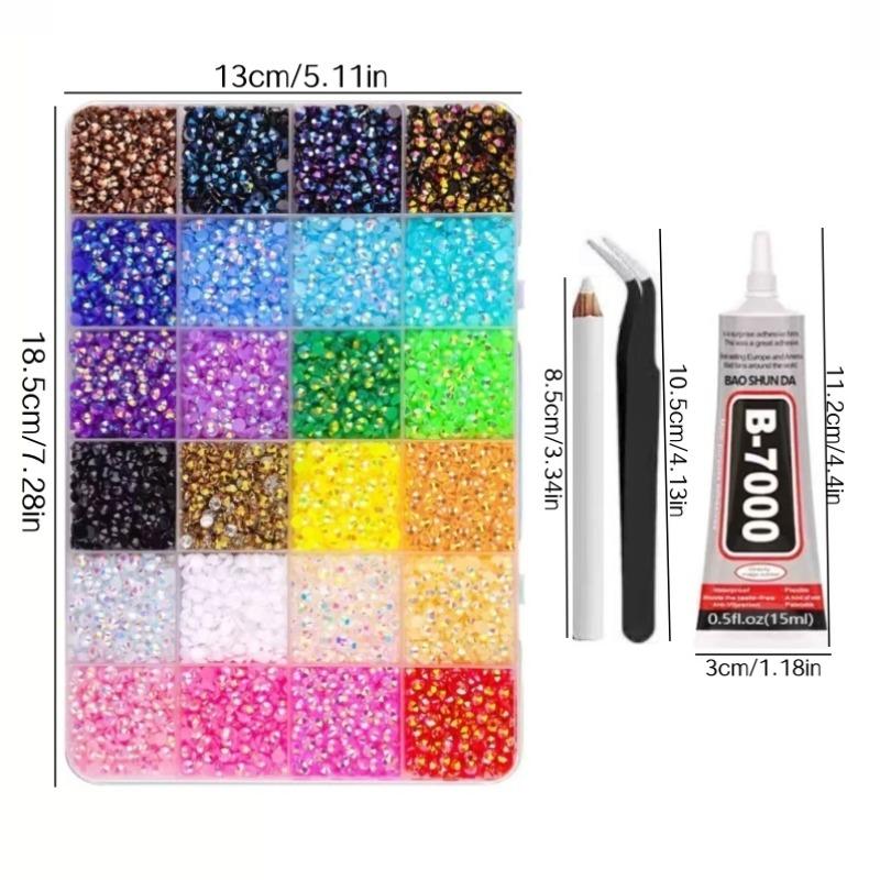 DIY Diamond Bedazzling Glitter Kit with 3mm Mixed Resin Rhinestones & B7000 Glue, Perfect for DIY Crafts, Clothing & Nail Art Supplies