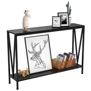 Industrial Console Table, 43-Inch Narrow Sofa Table with 2-Tier Shelves, Sturdy Entryway Table for Hallway, Living Room, or Behind Couch