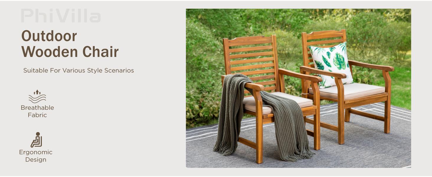 PHI VILLA Acacia Wood Patio Dining Set for 8, Expandable Teak Dining Table & Wooden Chairs with Cushions, Farmhouse Dining Furniture Set for Outdoor Deck, Yard, Porch Home Design Minimal