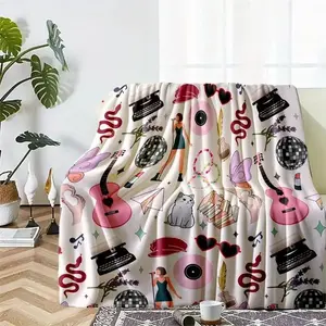 The Eras Tour Throw Blanket Cozy Soft Warm Flannel Plush Guitar Disco Ball Design Perfect Gift for Fans Single Sided Printing Lightweight blanket