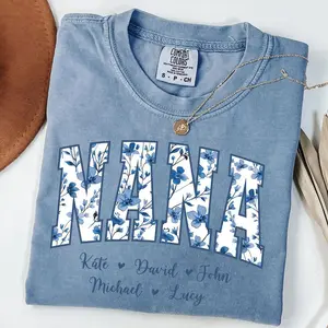 Comfort Colors Personalized Nana Shirt Dusty Blue Floral Grandma Mama Shirt Custom Names Mimi Nana Gigi T-shirt Mothers Day Gift