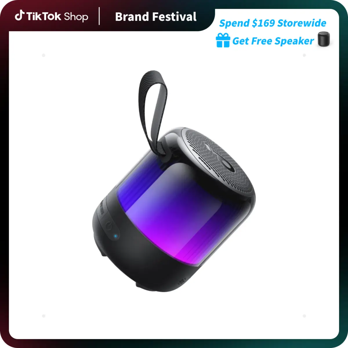 soundcore Glow Mini Portable Speaker By Anker, Bluetooth Speaker with 360° Sound, Light Show, 12H Battery, Customizable EQ and Light, IP67 Waterproof