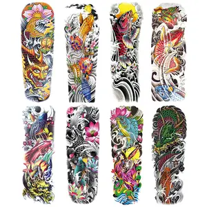 8 Piece Colorful Koi Fish Temporary Tattoo Paper, Waterproof Dragon Lotus Pattern, Long Lasting Realistic Tattoos for Men and Women Body Art Makeup