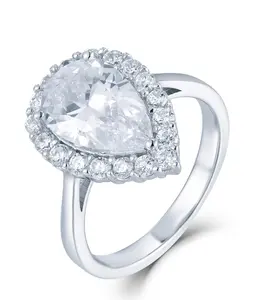 3.6ct Pear Cut Halo 925 Sterling Silver CZ Engagement Ring Wedding Ring Band Bridal Ring Gift For Her Size 1.5-15 SR77