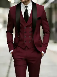 Classic Men's Solid 3-Piece Suit: Jacket, Tailored Vest & Trousers. Business-Casual, Stylish & Elegant. High-Quality Essential for Weddings, Work, Meetings & Parties. Comfortable Fit, Fashionable Design, Stand Out in Any Occasion
