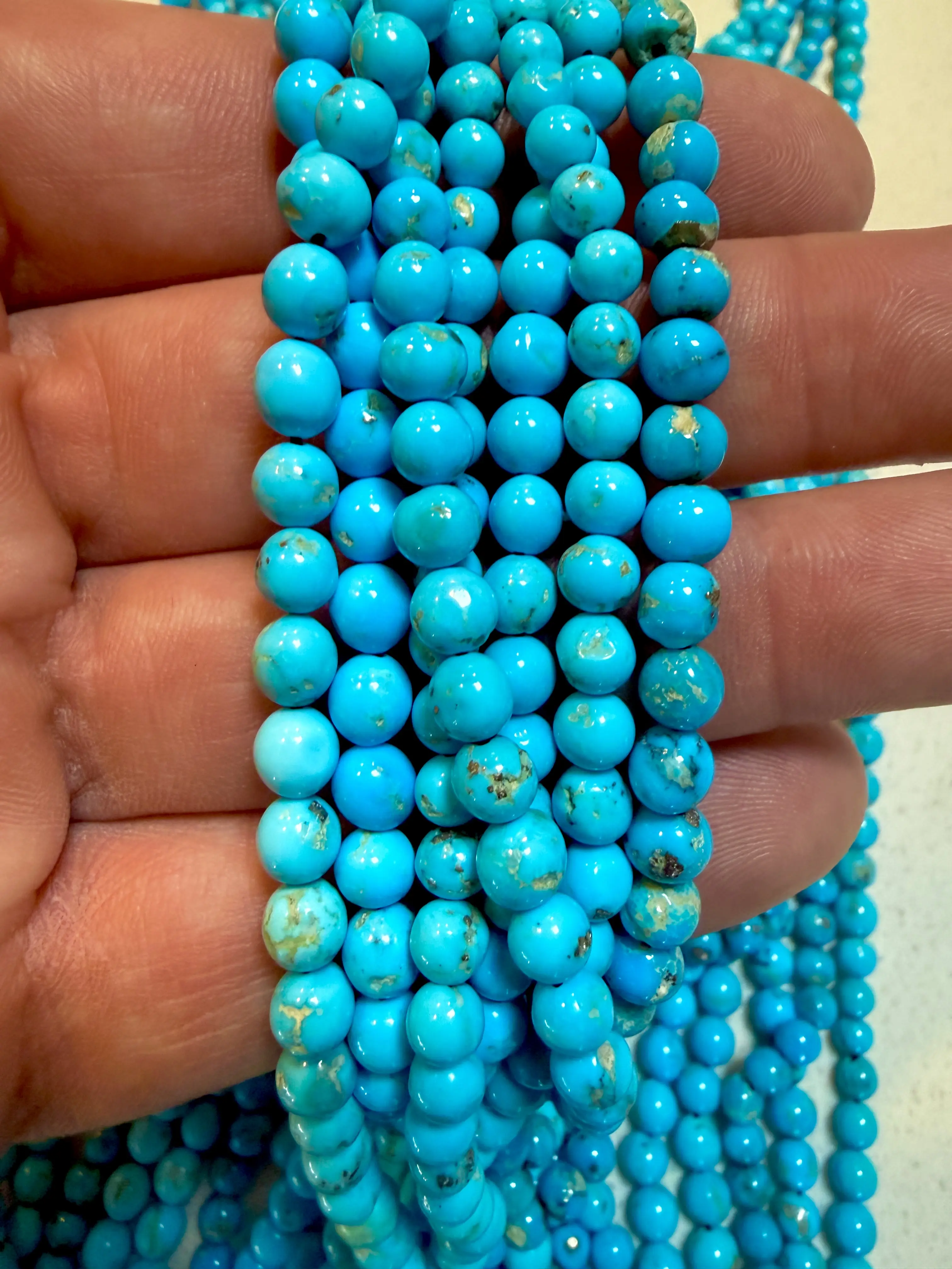 Kingman turquoise round bead strands, 18"