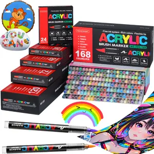 Acrylic Paint Markers Set, Soft Brush Tip Acrylic Paint Pens for Wood Rock Glass Canvas Stone Fabric Glass Metal Ceramic Canvas DIY Crafts Art Supplies,Back to School,Halloween,Christmas Gift