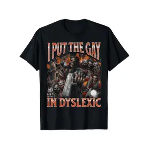 100% Cotton Horror Halloween I Put The Gay In Dyslexic Funny  Skeleton Meme Bootleg TShirt, , Comafortable Casual, Soft Breathable Short Sleeve Tee Gifts For Men Women Parents And Friends, Black SXXXL TShirtclothes  california white humorous funny graphic