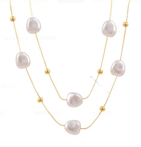 Niche Design Double-Layer Pearl Clavicle Vintage French-Style Artificial Pearl Titanium Steel Necklace