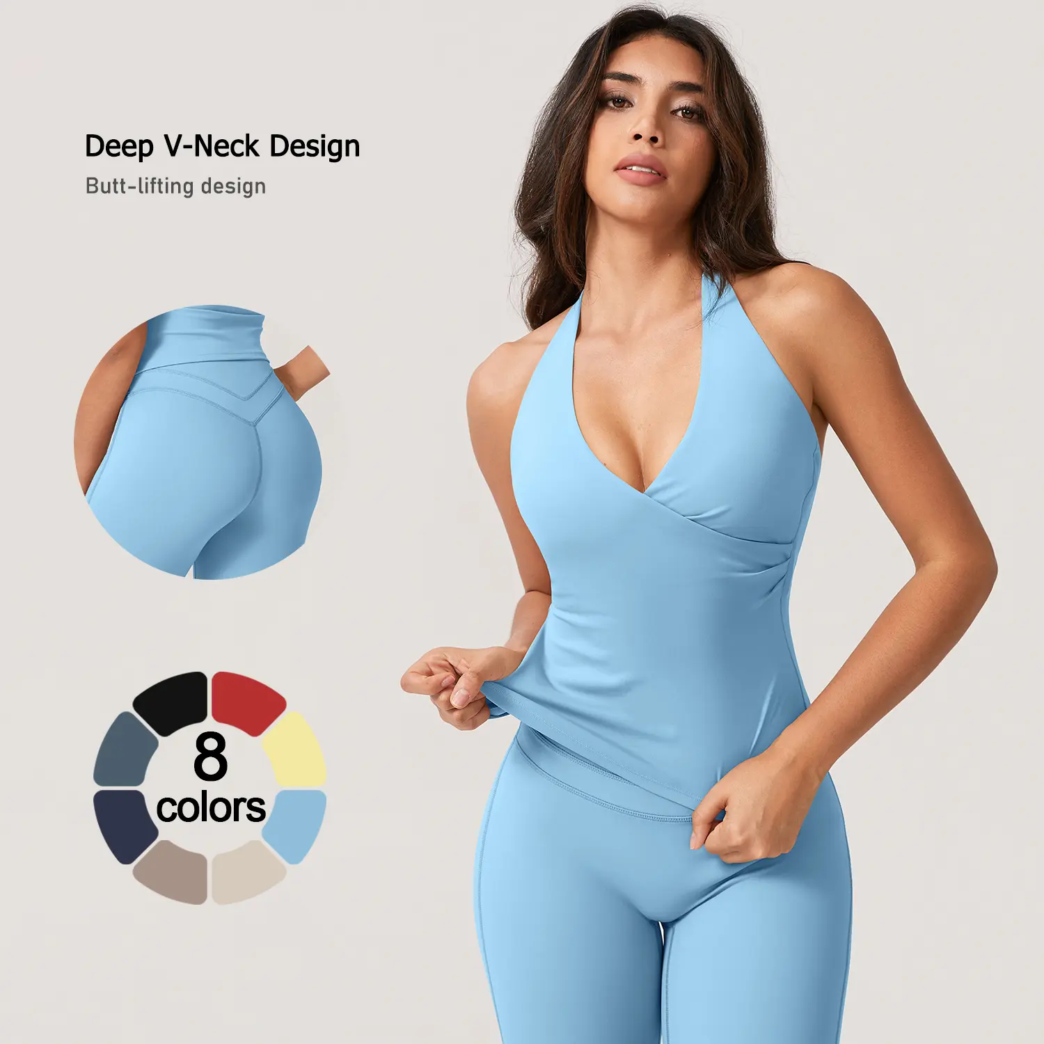 TimeOFFWomen's 2-Piece Activewear Set Deep V-Neck Open-Back Design Stretchy Fabric for Flattering Fit Comfort in Yoga Workouts & Casual Outings Athletic Fashion Fitness Clothes, 2 Piece Sets, Women's 2 Piece Set