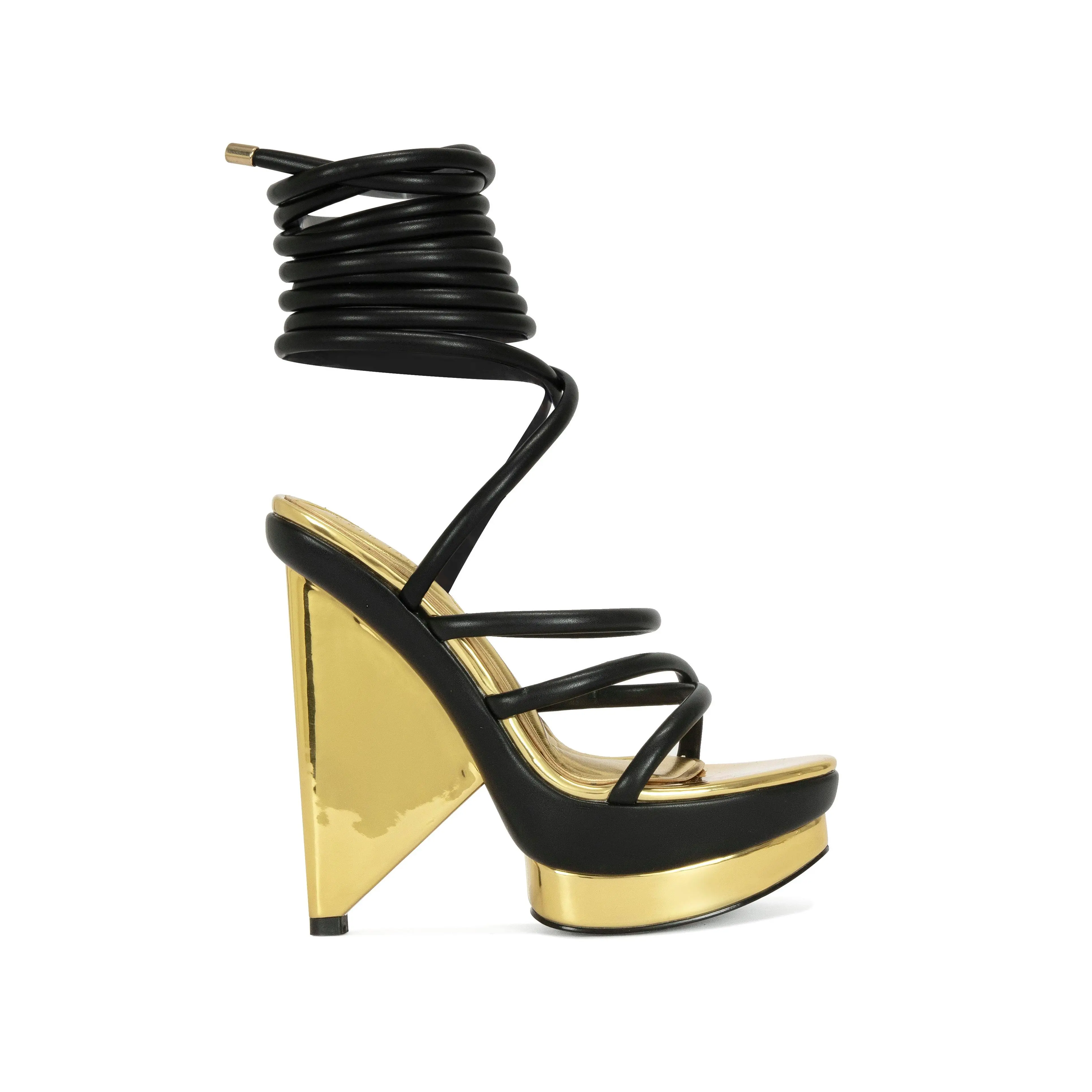 CELINEA-BLACK WRAP-AROUND ANGULAR PLATFORM SANDAL