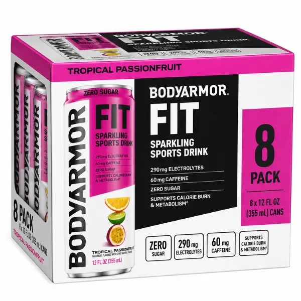BODYARMOR FIT 0 Sugar Tropical Passionfruit Sports Drink – 12 fl oz Cans, 4 Pack