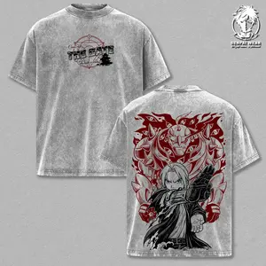 Edward & Alphonse Tee Washed, Fullmetal Alchemist Vintage Oversized T-Shirt, Anime Double Printed Graphic, Heavy Cotton Unisex Top, Gift for FMA Lovers