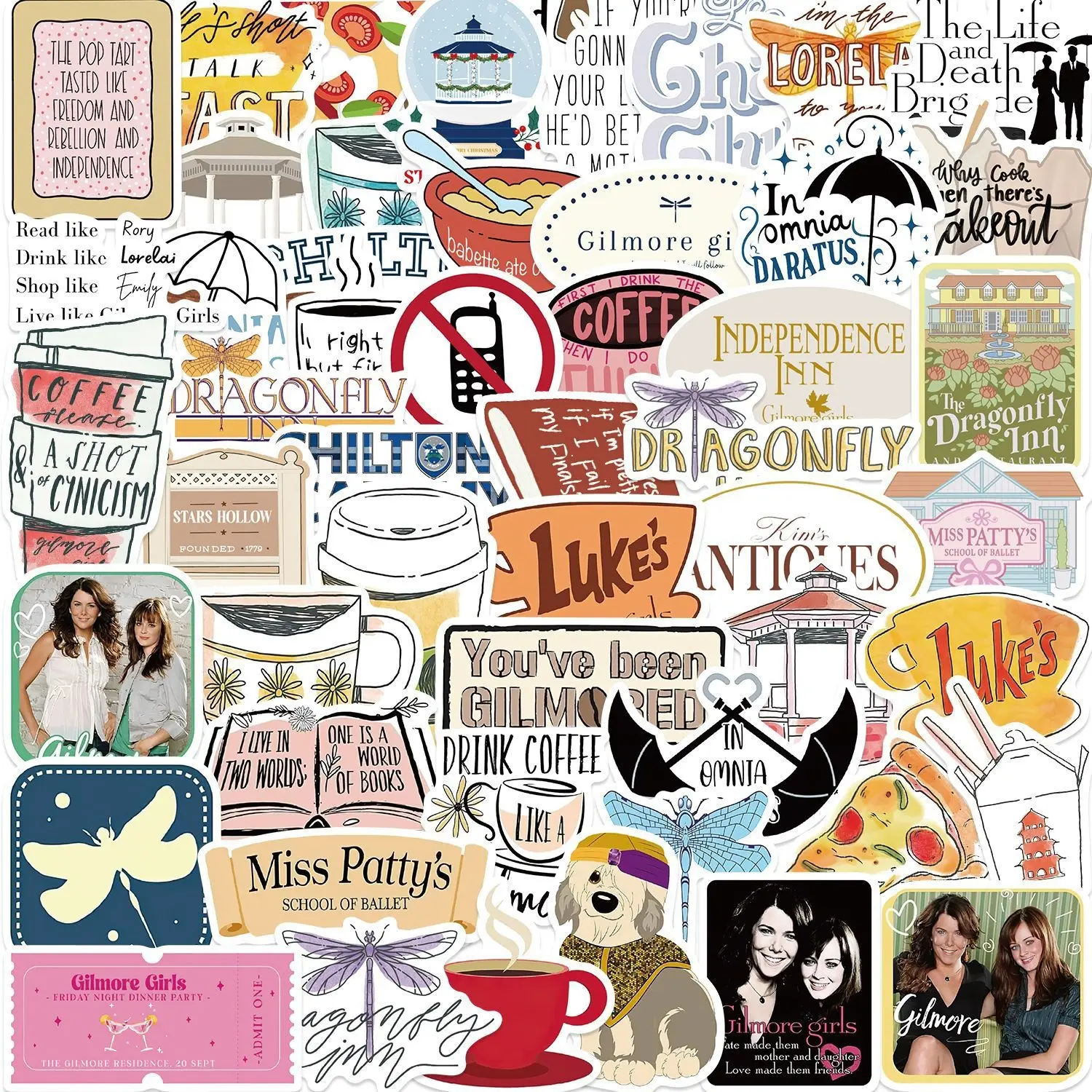 Gilmore Girls Stickers Pack, 52 Sheets TV Show Doodle Decals, Waterproof Durability, Ideal for Guitar, Journaling, Luggage Decoration, Waterproof Fan Art, Sticker Packs, Waterproof Durable Sticker