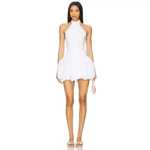 MORE TO COME Sabrina Halter Bubble Dress in White