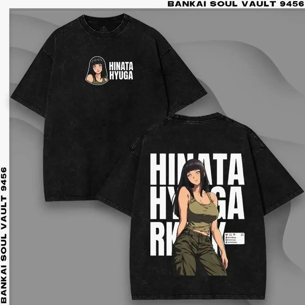 Hinata Hyuga Naruto Shippuden Graphic T-shirt Crewneck Sweatshirt Hoodie Tanktop Streetwear 100% Cotton Oversized Gentle Step Twin Lion Fists Fan Gift Heavyweight Aesthetic Washed Print Unisex Top Byakugan Princess Design KAV