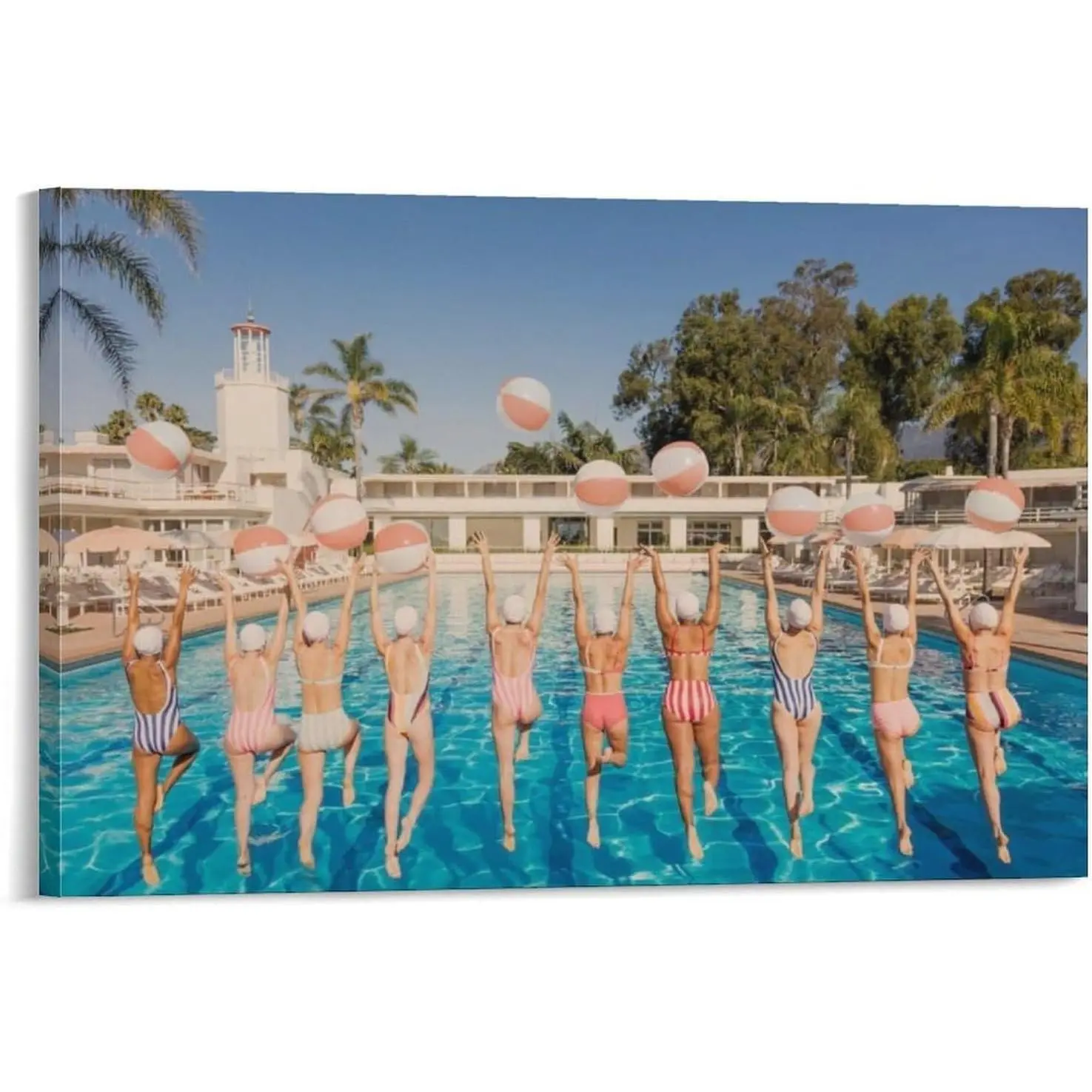 Gray Malins Photographer's Sea-Style Colorful Summer Days Pool Volleyball Canvas Wall Art Print, Artistic Waterproof Frame-Style Poster, Home Decor Decoration Gift Ornament for Room Aesthetic
