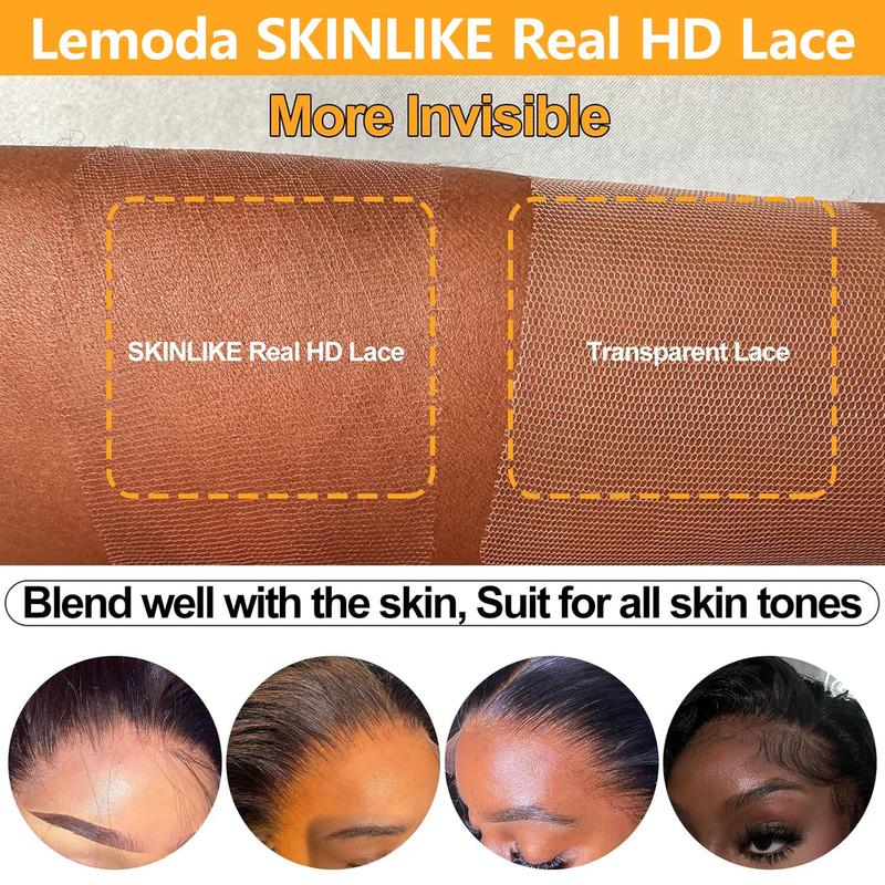 【Hot】Lemoda 13x6 SKINLIKE Real HD Lace Wigs 200% Density Straight 13x4 Full Lace Frontal Wigs 15A Brazilian Straight Virgin Human Hair Lace Front Wig Invisible 0.1mm Ultra-thin Frayed Ends Tiny Knots