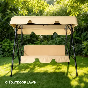 Garden Leisure Swing Bench, Sturdy Iron Frame 250Kg Load Swing Set With Cushioned Seat And Waterproof Canopy Cover,Summer Vibes, Outdoor Fun