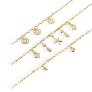14K Gold Plated Anklet 1mm – Evil Eye, Hamsa & Star Charms | Adjustable 25+2cm