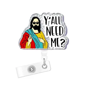 You Need Me Letter Design Badge Holder, Acrylic Bling Retractable Badge Reel, Name Badge Holder for Nurse Doctor Student Worker Volunteer, Badge Decoration