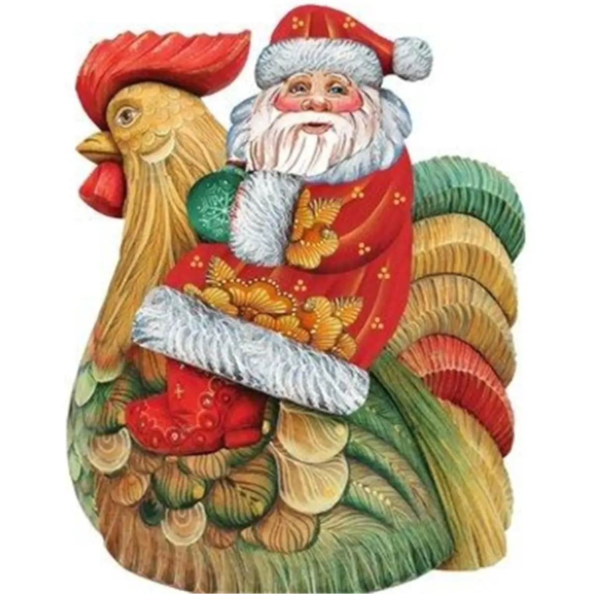 G.DeBrekht 8111340 Handmade Flat Santa Rooster Wooden Christmas Ornament Set of 2, 18x24 in, Holiday Gift-Ready Decoration for Gift Giving & Christmas Craft DIY Projects, Crafted